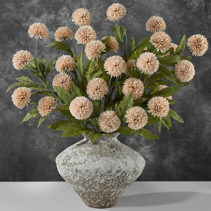 6 Pcs Artificial Pompon Mums Faux Flowers for Vase, 27" Bulk Long Floral Fake Chrysanth Branches ... | Amazon (US)