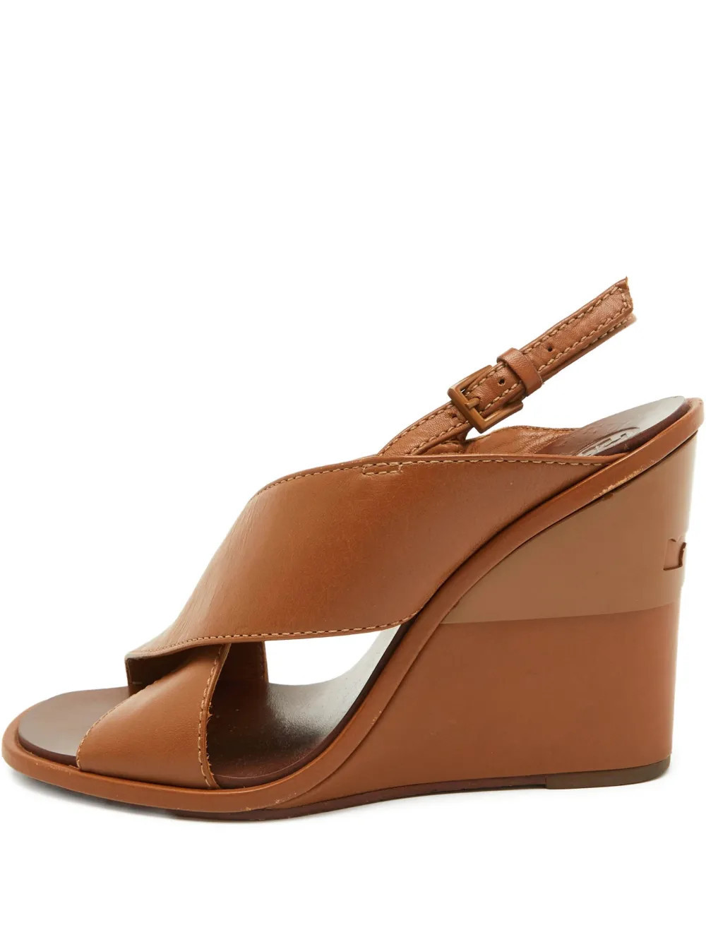 Tory Burch pre-owned 100mm cross-strap wedge sandals - Brown | Farfetch Global