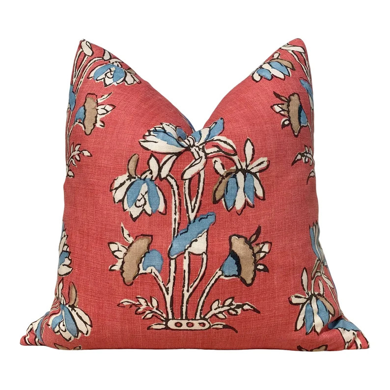 Lily Flower Pillow in Coral. Lumbar Pillow Cover // Designer | Etsy | Etsy (US)