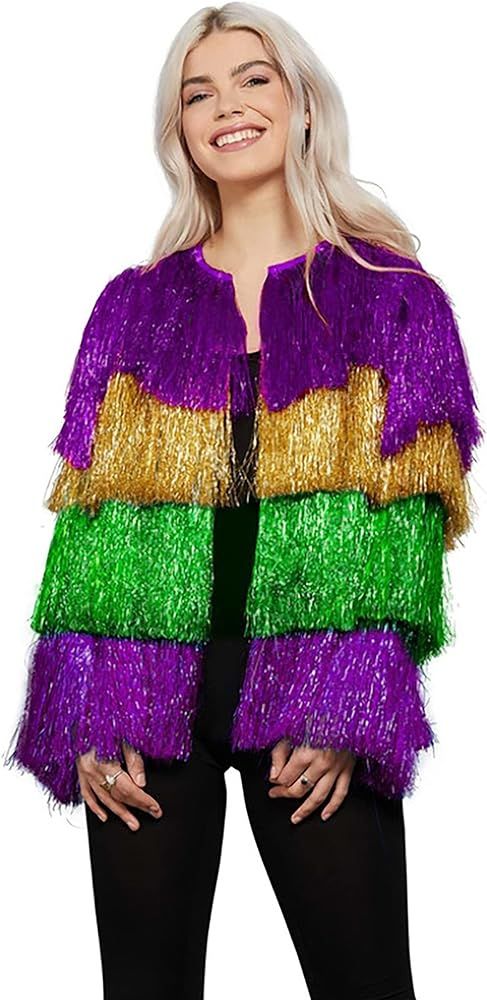 Smiffys Women's Mardi Gras Fringe Tinsel Jacket | Amazon (US)
