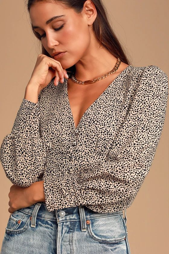 Sweet Spot Taupe Cheetah Print Long Sleeve Button-Up Top | Lulus (US)