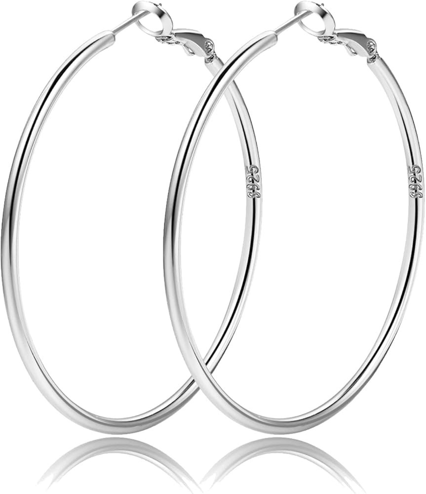 2mm Sterling Silver Big Hoop Earrings for Women Gold Filled Hoop Earrings Large Gold Hoop Earring... | Amazon (US)