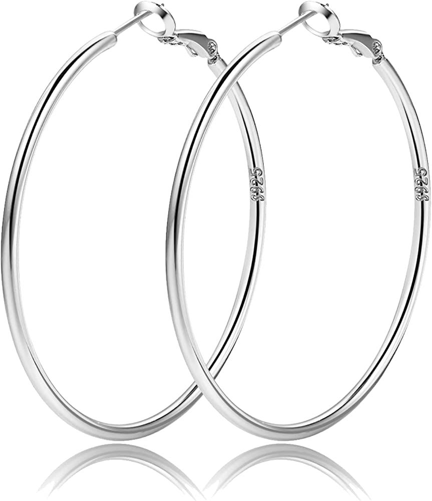 2mm Sterling Silver Big Hoop Earrings for Women Gold Filled Hoop Earrings Large Gold Hoop Earring... | Amazon (US)