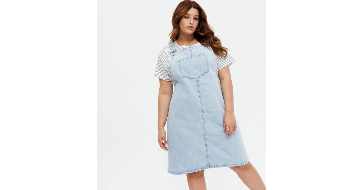 Curves Pale Blue Denim Mini Pinafore Dress
						
						Add to Saved Items
						Remove from Save... | New Look (UK)