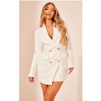 White Gold Button Blazer Dress | PrettyLittleThing US
