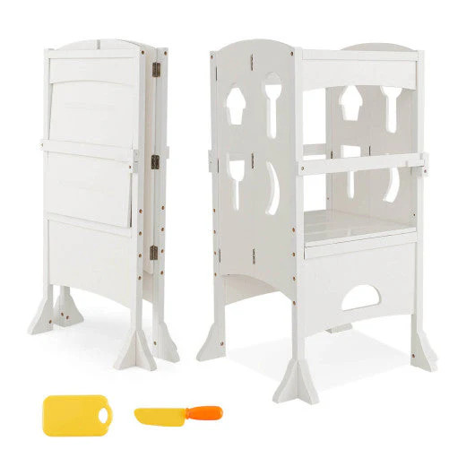 Folding Wooden Step Stool With Lockable Safety Rail for Toddler 3+-Whi | REBEL (formerly Rebelstork)