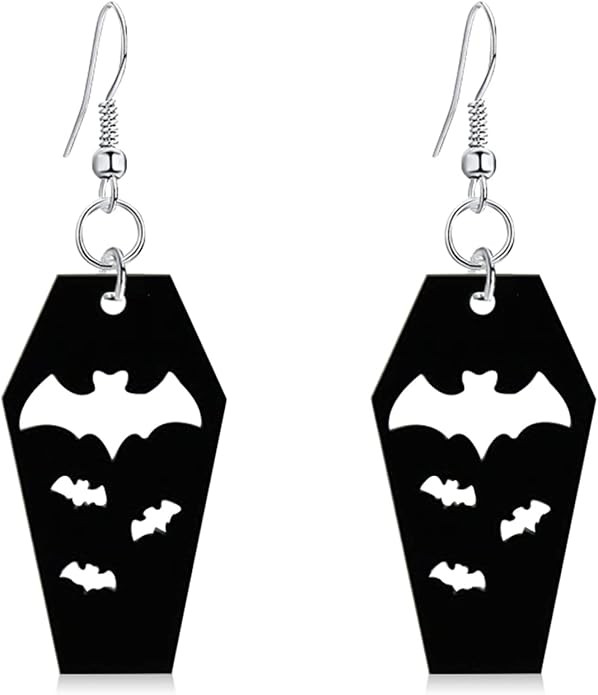 Unique Handmade Vintage Creative Black Cool Acrylic Bat Coffin Dangle Drop Earrings for Women Sta... | Amazon (US)