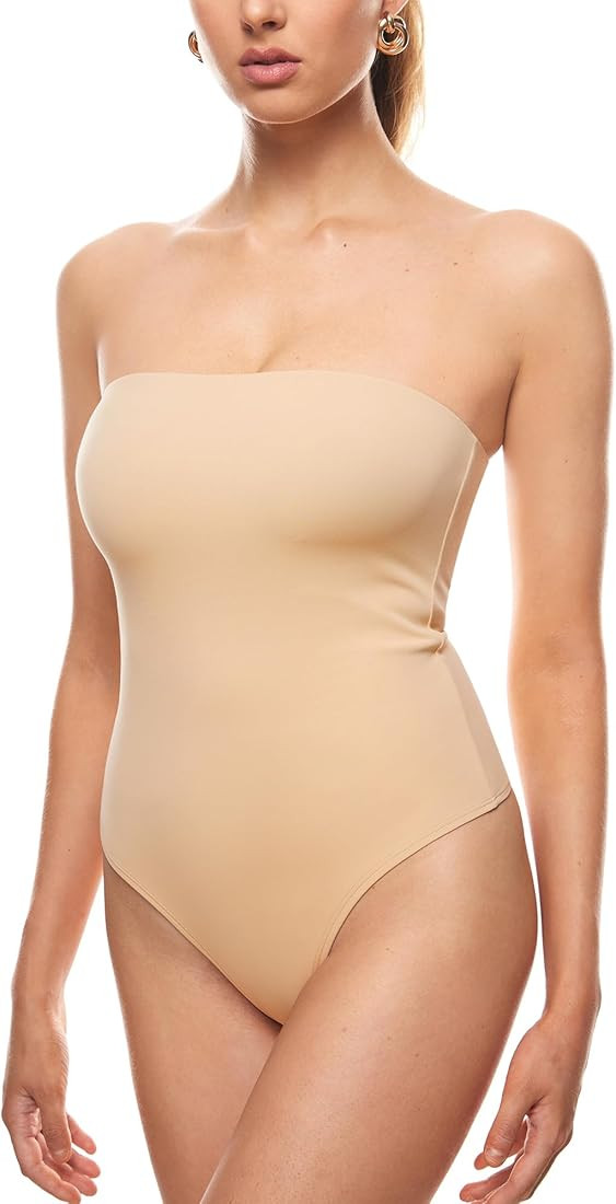 INLYRIC Women's Natrelax Sexy Strapless Bodysuit Thong Tube Top Off The Shoulder One Piece Leotar... | Amazon (US)