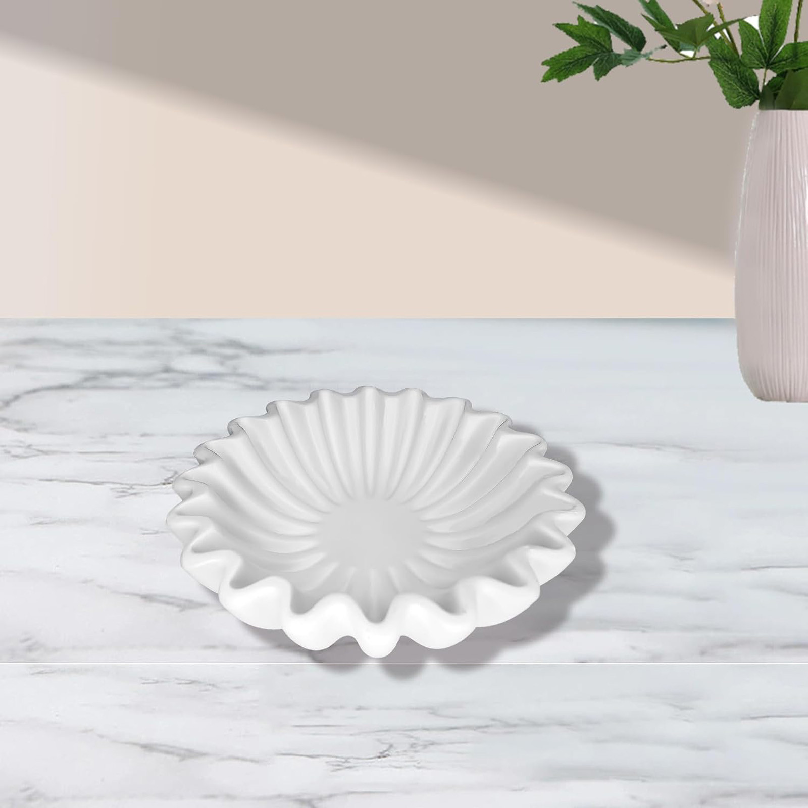 OYIGU 5.9 Inches Ruffled Decorative Bowl, Fluted Ruffle Bowl, White Ruffled Marble Bowl, Decorati... | Walmart (US)