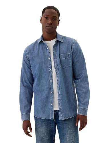 GAP Mens Long Sleeve Denim Button Down Medium Wash M | Amazon (US)