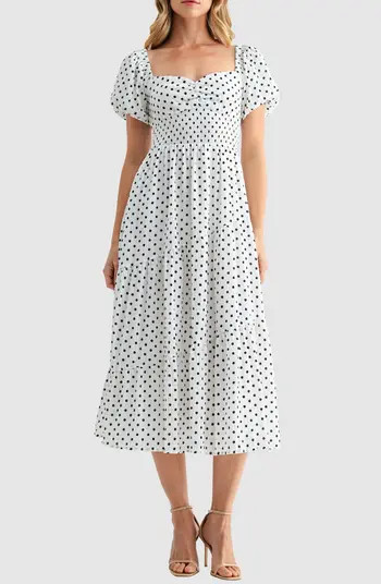 Lush Polka Dot Smocked Midi Dress | Nordstromrack | Nordstrom Rack