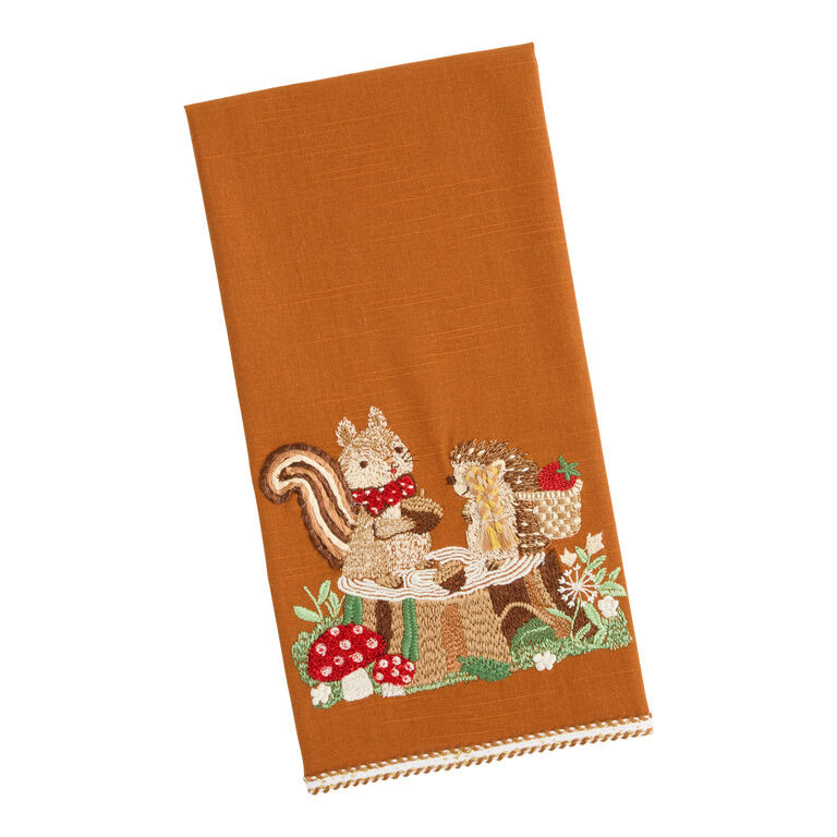 Orange Forest Critter Embroidered Kitchen Towel | World Market
