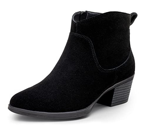 Vepose Women's 9001 Suede Leather Ankle Boots, Fashion Booties, Black, Size 11 US -with Inner Zipper(CJY9001 Black 11) | Amazon (US)