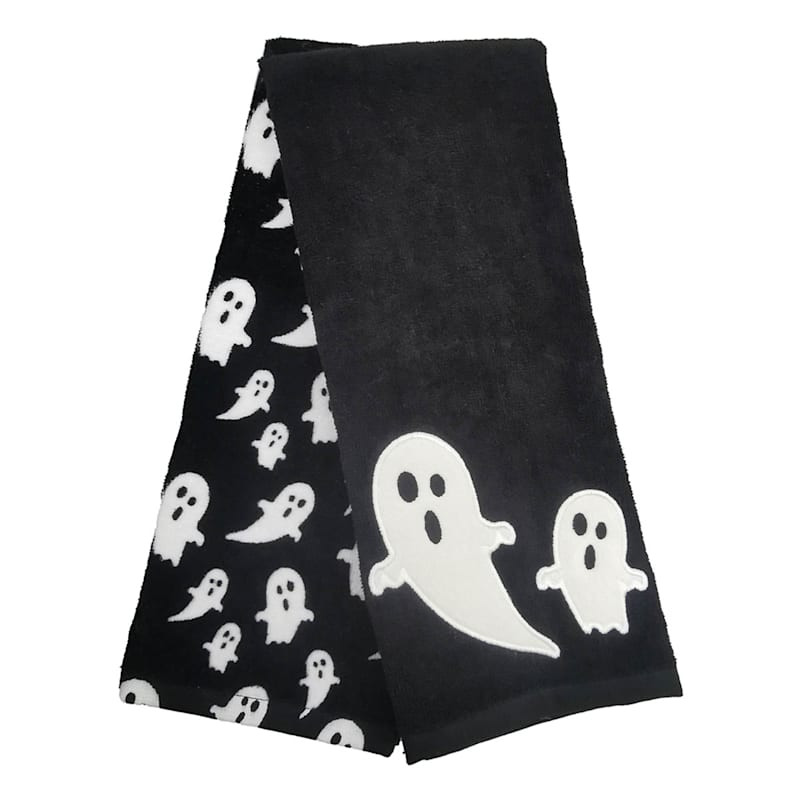 Homespun Halloween 2-Pack Embroidered Flying Ghosts Hand Towels | At Home