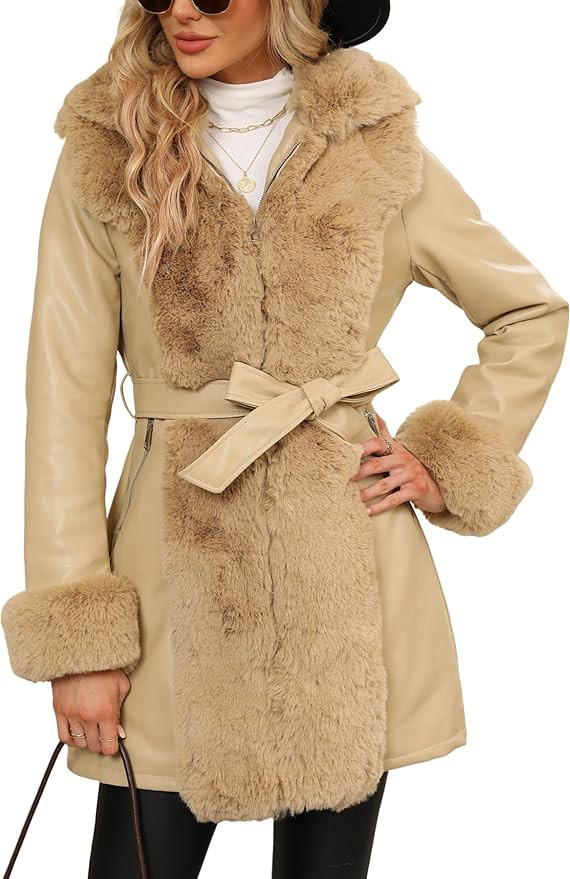 RISISSIDA Faux Leather Fur Lined Jacket Women Winter Coat with Hood and Fur Collar,Thicken Warm H... | Amazon (CA)