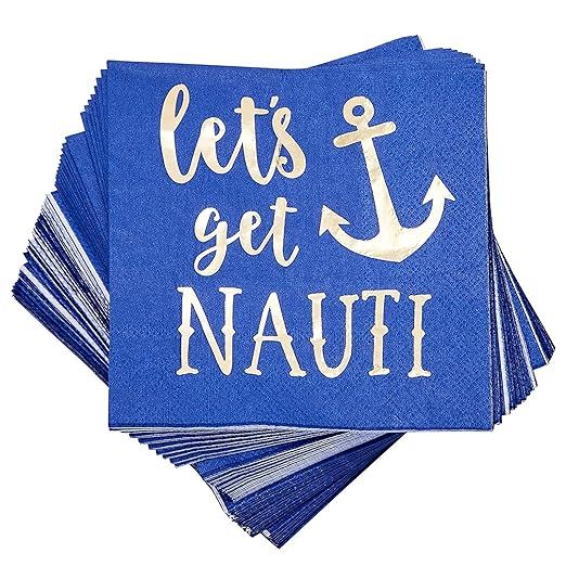 Bachelorette Party Decorations, Blue Nautical Napkins (5 x 5 In, 50 Pack) | Amazon (US)