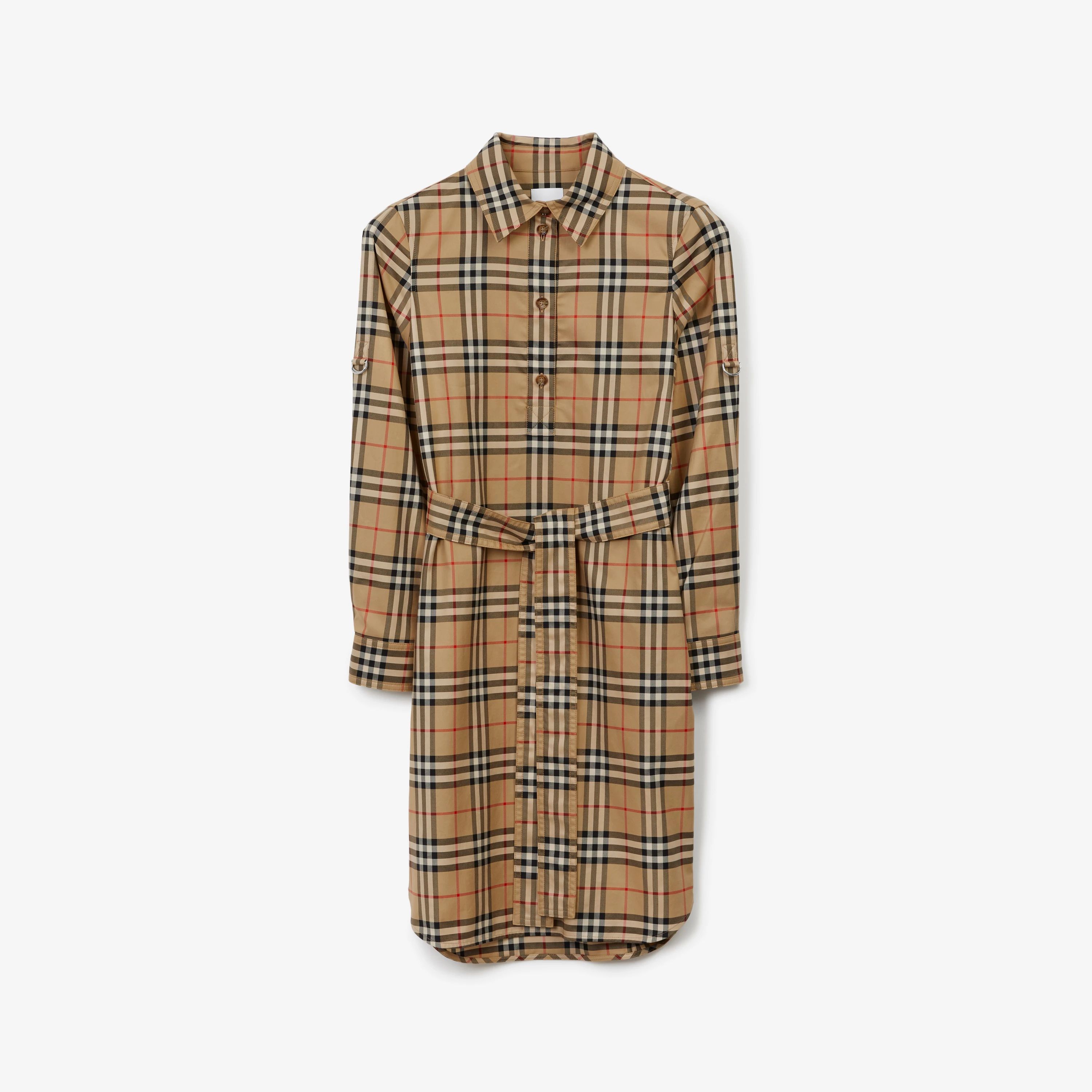 Check Cotton Shirt Dress in Archive Beige - Women | Burberry® Official | Burberry (US)