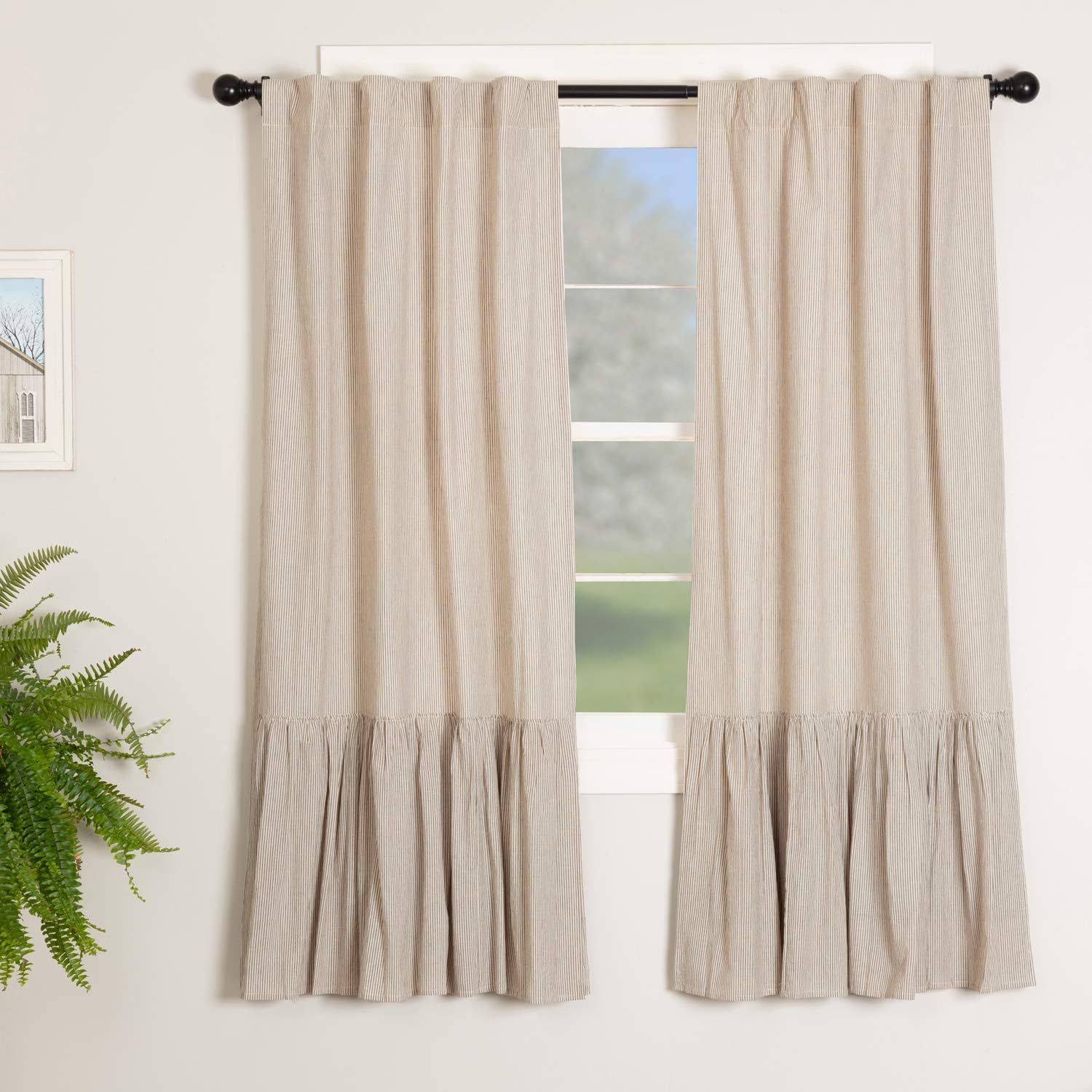 Sara's Ticking Ruffled Panel Curtains, Set of Two, 63" Long, Black & Cream Mini Mini Stripe, Vint... | Amazon (US)
