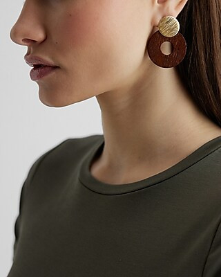 Double Circle Wooden Drop Earrings | Express