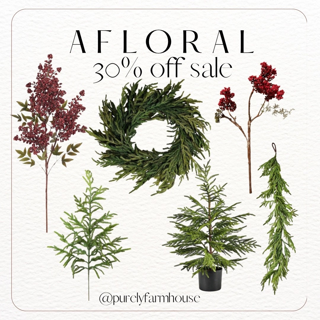 Afloral real touch Norfolk Pine wreaths, garlands, stems, trees
Red berry stems 
Viral dusty red berry stems 



#LTKCyberWeek #LTKHome #LTKHoliday