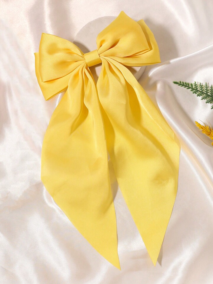 1pc Solid Color Satin Hair Clip With Ribbon Streamers And Large Bowknot, Versatile Hair Accessory... | SHEIN