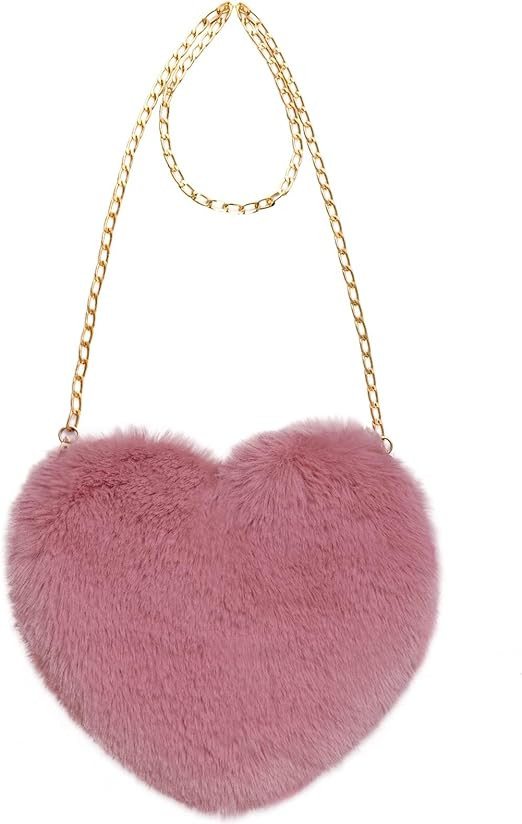 Heart Shaped Faux Fur Clutch Purse Fluffy Crossbody Shoulder Bag for Women Halloween Christmas Va... | Amazon (US)