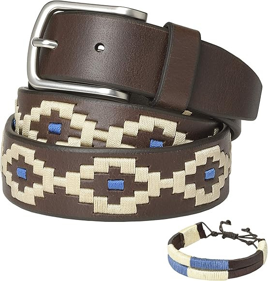 PELPE - Cinturón argentino de piel, con pulsera de hilo y cuero a juego. Cinturón bordado sobre... | Amazon (ES)