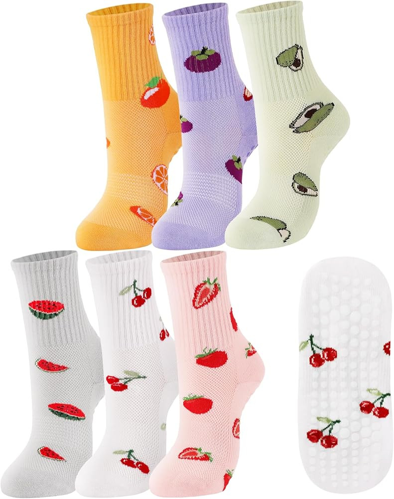 Cotton Grip Pilates Socks with grips for Women Crew Non Slip Grippy Socks Gym Yoga Barre Workout ... | Amazon (US)