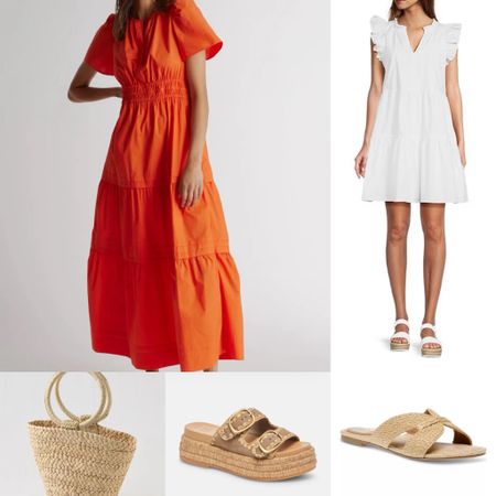 Two dresses under $70! Perfect for those long summer days ahead. Circle handle straw bag. Two pairs of casual slides.

#LTKfindsunder100 #LTKshoecrush #LTKSeasonal