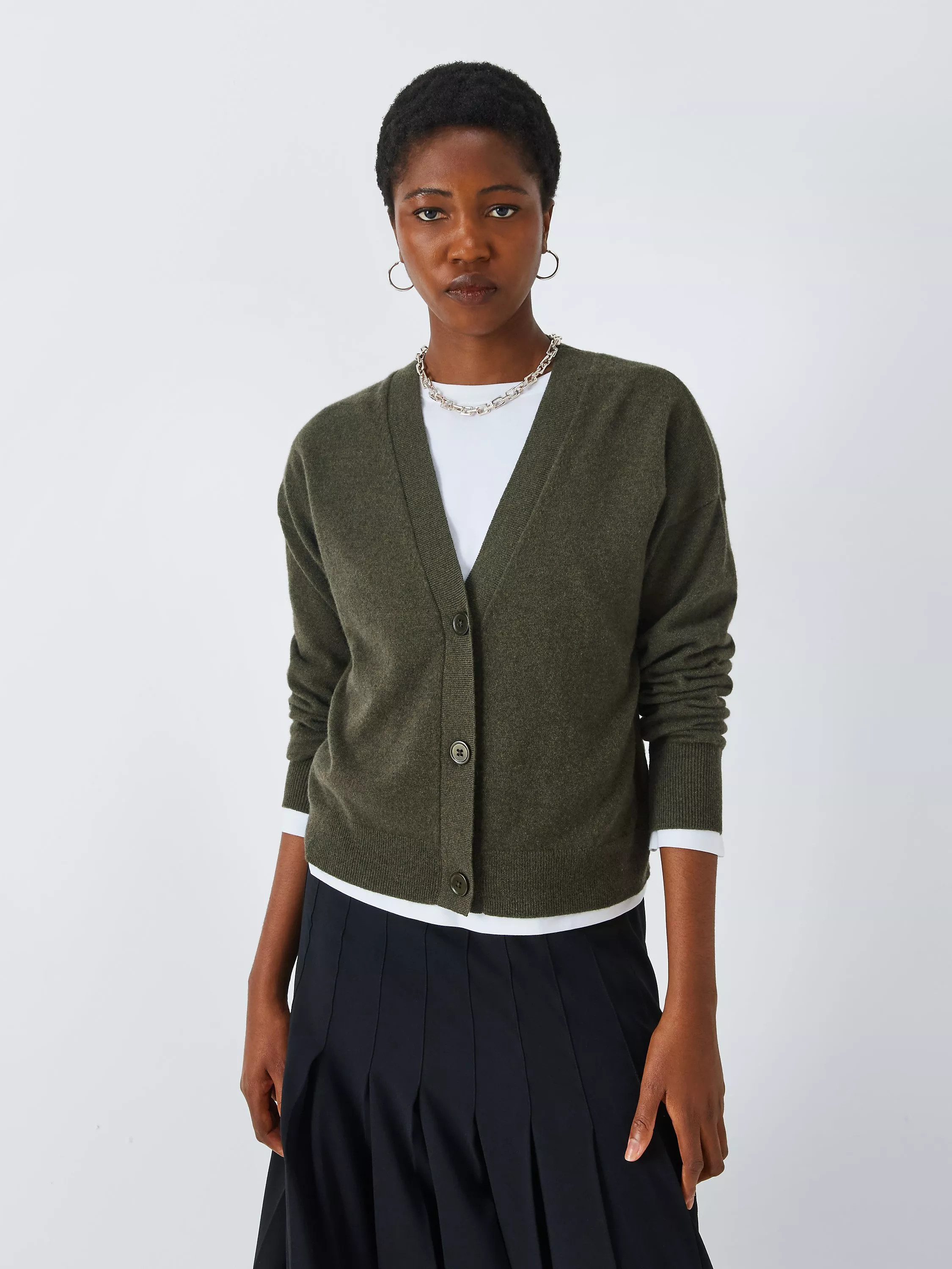 John LewisCashmere V-Neck Cardigan, Khaki | John Lewis (UK)