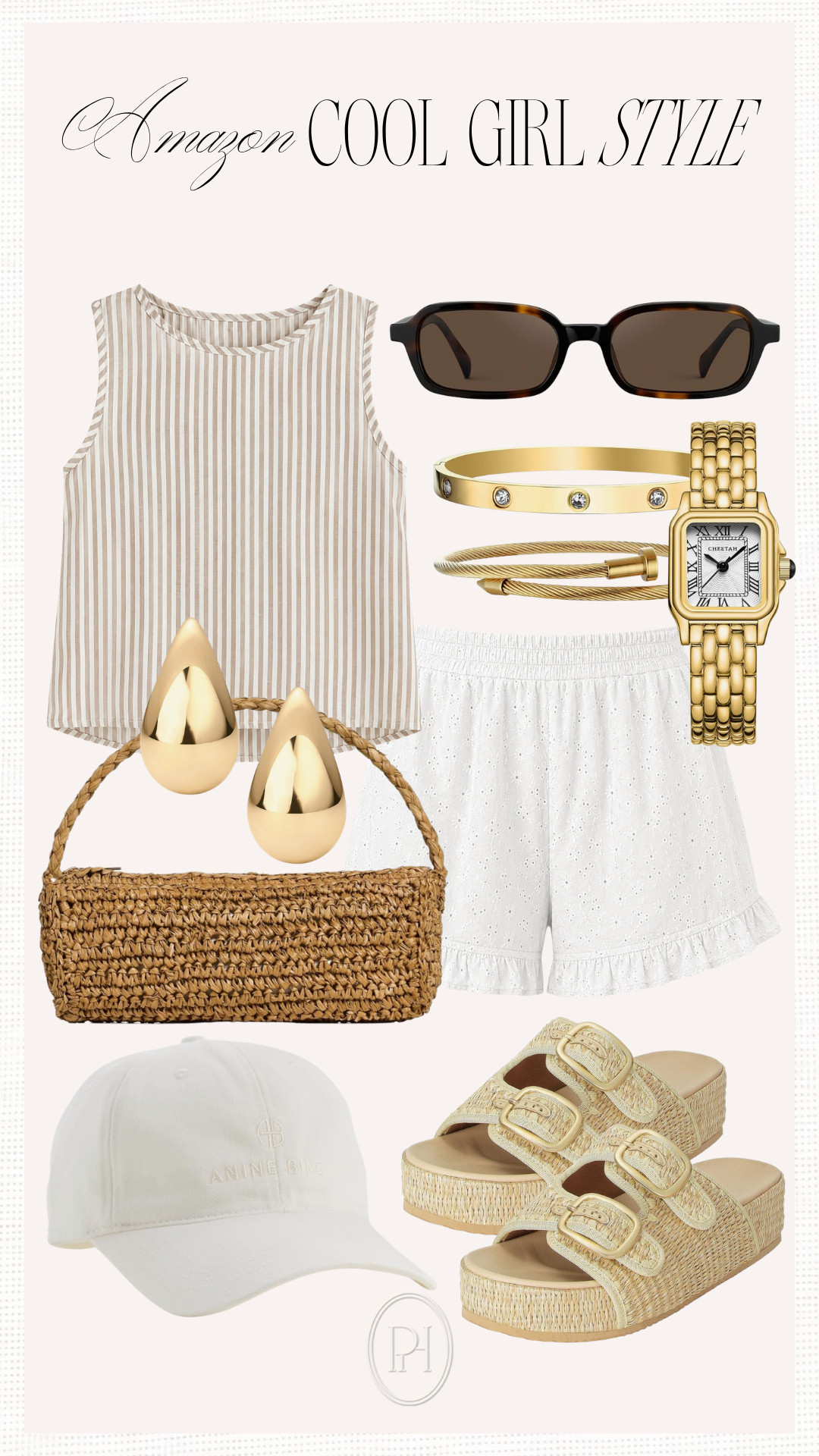 Laid back looks for the cool girl this summer!

Amazon fashion, Amazon style, cool girl aesthetic, summer fashion, summer looks, summer style, summer outfit, oval sunglasses, striped shirt, striped tank top, linen top, neutral fashion, neutral style, ruffled shorts, white shorts, eyelet shorts, white cap, baseball cap, teardrop earrings, gold earrings, gold accessories, gold watch, gold bracelets, woven handbag, summer handbag, raffia handbag, neutral purse, raffia sandals, platform sandals, neutral sandals, summer shoes, summer footwear, summer sandals 

 #LTKgrwm #LTKootd #LTKSeasonal