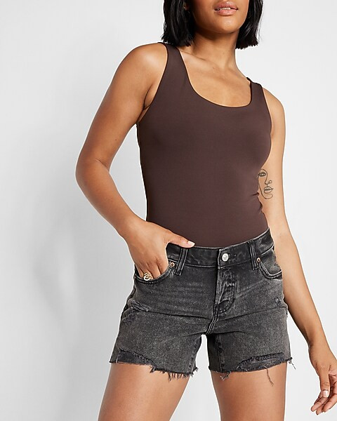 Low Rise Covered Button Fly Black Boyfriend Jean Shorts | Express