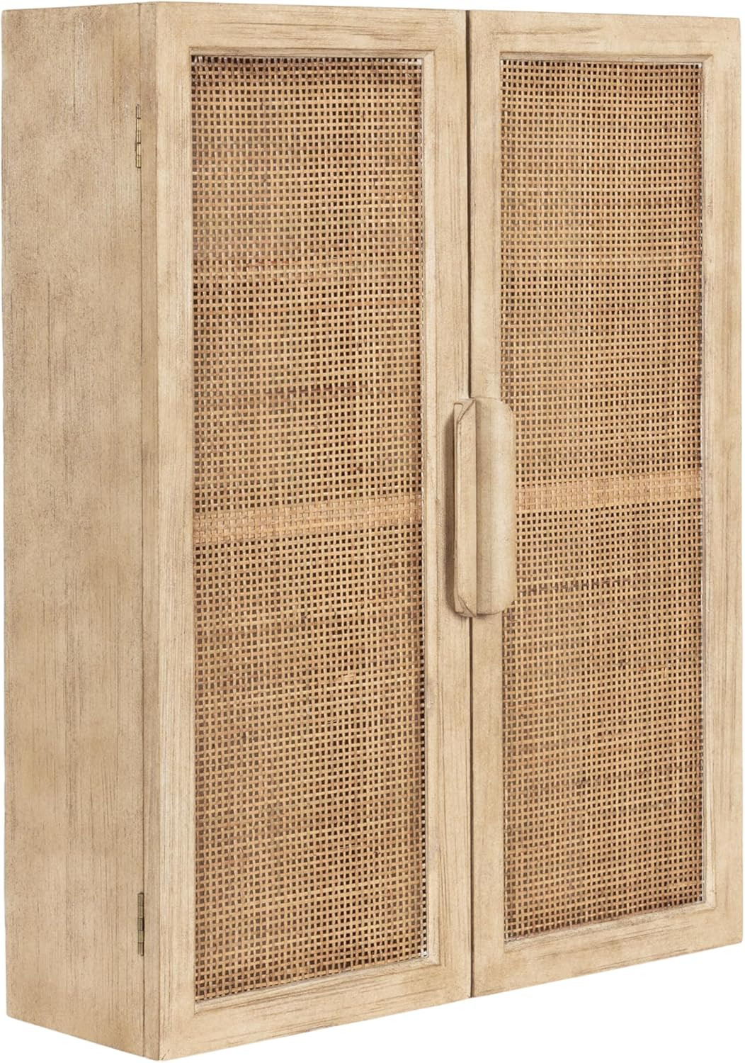 Kate and Laurel Ori Transitional Cane Two-Door Wall Cabinet, 22 x 7 x 28, Natural Wood, Decorative Rattan Over-The-Toilet Storage Cabinet with Three Shelves for Bathroom Decor or Living Room Display | Amazon (US)