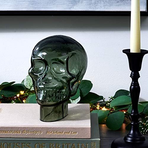 Glass Skull Decor for Home - Halloween Decoration, 7 Inch Statue, Translucent Gray, Durable Heavy... | Amazon (US)