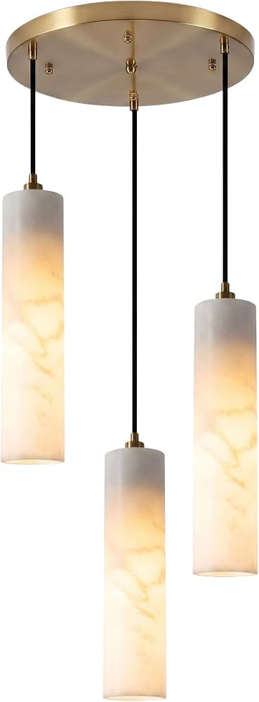 BOKT 3-Light Cluster Alabaster Chandelier Natural Stone Staircase Light | Amazon (US)