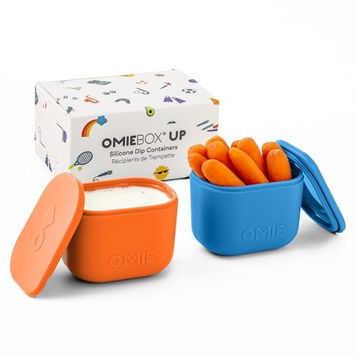 OmieBox UP (2 pack) Leakproof Dips Containers To Go, Salad Dressing Container, Condiment Container with Lids - Food Safe Silicone - 4.5 ounces (Blue/Orange) | Amazon (US)