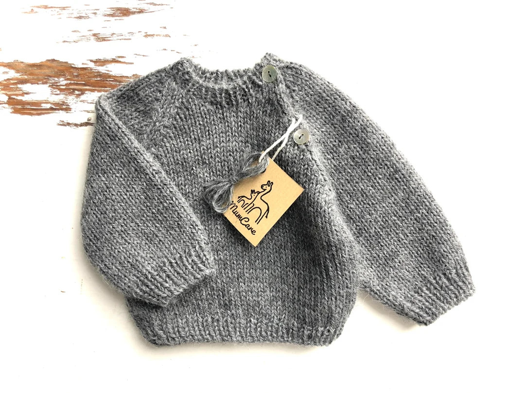 Grey Knit Wool Baby Raglan Sweater Boho Merino Clothes Newborn Jumper Boy Girl Unisex Kids Infant... | Etsy (US)