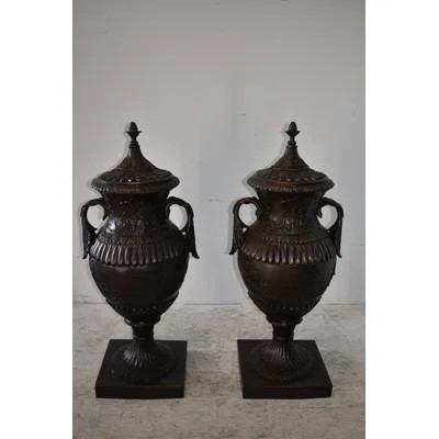 A Pair Of Urns or Vases Made of Pure Bronze Size: 21" x 18" x 47"H | Wayfair North America