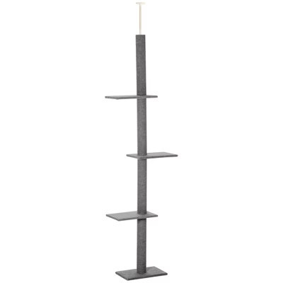 Floor-to-Ceiling Cat Tree Cat Climbing Tower with Sisal-Covered Scratching Posts Natural Cat Tree  Grey | Target