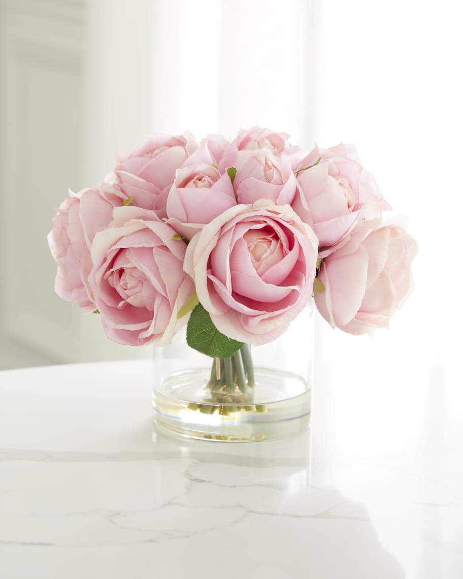 T&C Floral Company Faux Rose Bouquet in Clear Glass Vase - 9" | Neiman Marcus