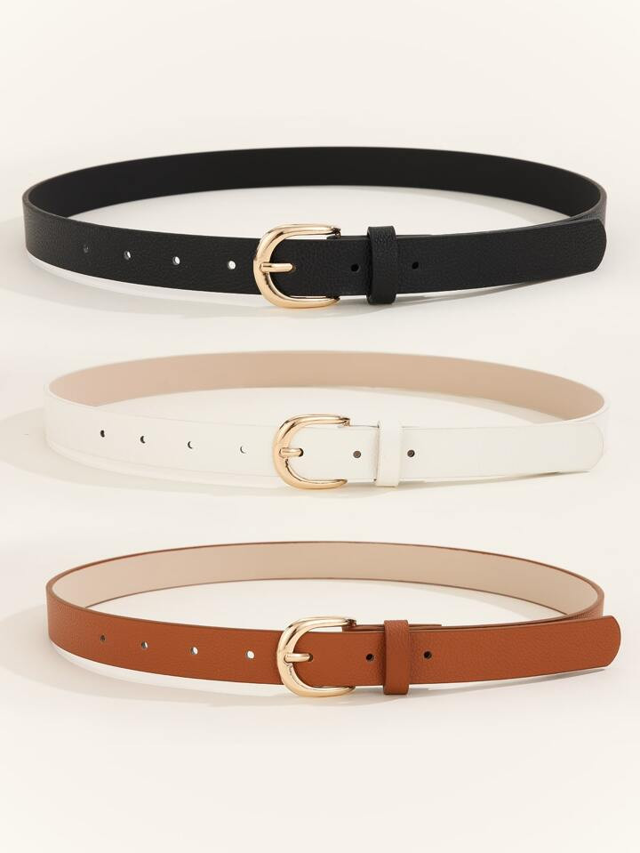 3pcs/set Women's Minimalist & Versatile Square Buckle Lychee Pattern Belt, Suitable For Daily Use... | SHEIN