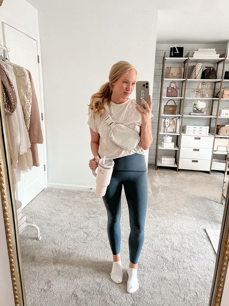 Athleisure outfit wearing my all time favorite leggings from Spanx! Code AMANDAJOHNXSPANX for 10% off  - I wear a medium 

Styled with my lululemon belt bag which is a must have for errands and travel, especially if you’re a mom and need to be hangs free  

#LTKfit