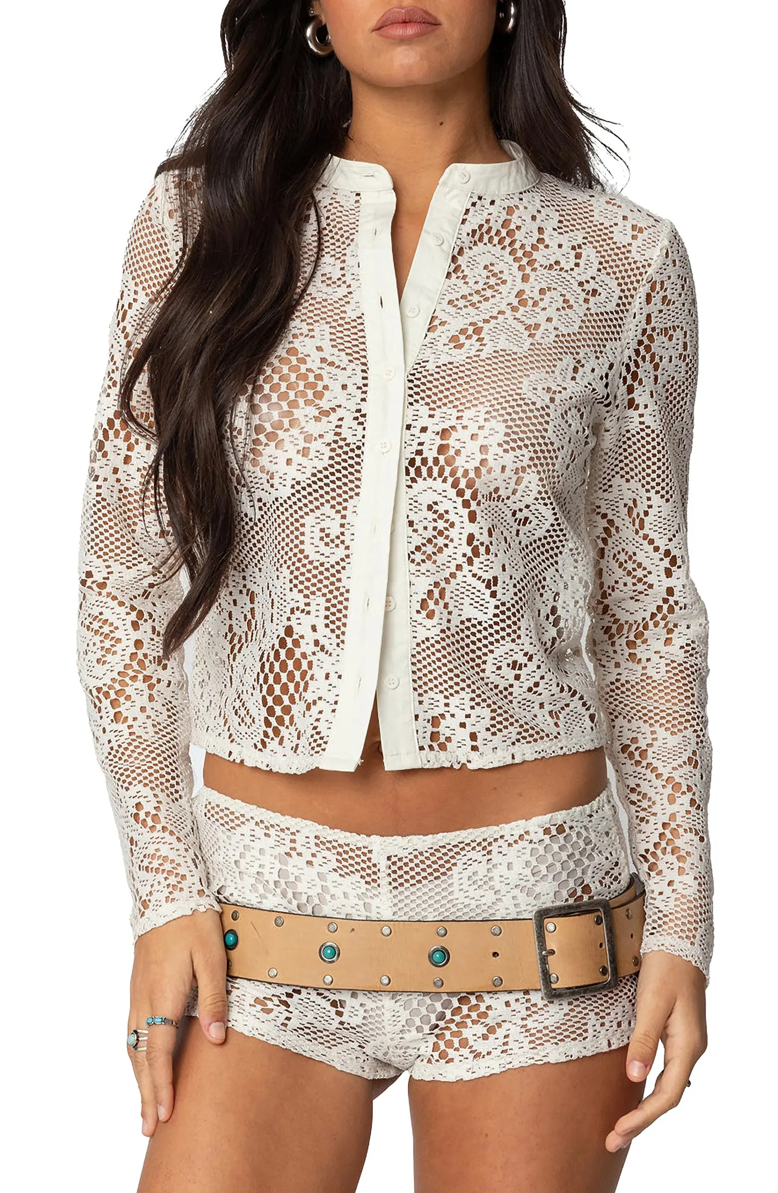 Peyson Sheer Lace Button-Up Shirt | Nordstrom