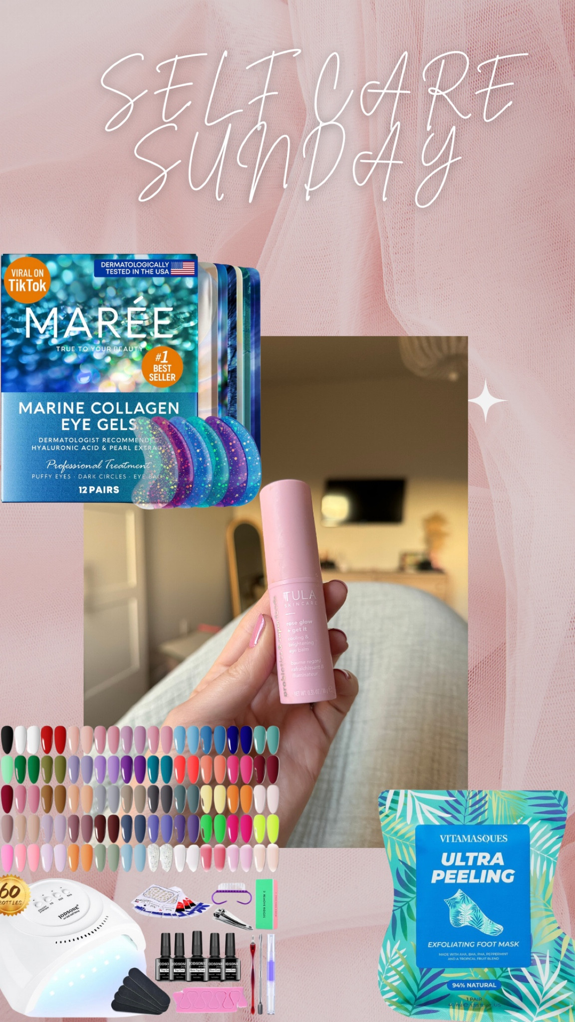 Low maintenance girl but loves to treat herself on a budget? Ok! Here’s my fav treats. These eye gels are viral for a reason. I personally love to pair them with Tulsa rose glow cooling and brightening balm. Omggggggggg it feels good. Now to your fingernails. I do not enjoy going in and sitting to get my nails done every 2 weeks. I do love having pretty gel nails at home though in under 15 minutes. I’ve used this gel lamp system for over a year. Now onto those feet’s… sit down with your fav book, relax and in a few days all that dead skin will begin to peel off 🙌🏻 #LTKsunday #LTKselfcare #LTKtreatyourself 

#LTKbeauty #LTKMostLoved