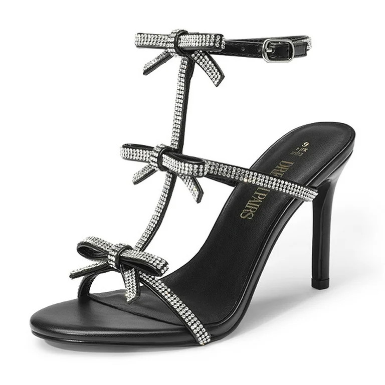 Women’s Heeled Sandals Stiletto Heels Rhinestone Bow Sandals | Walmart (US)