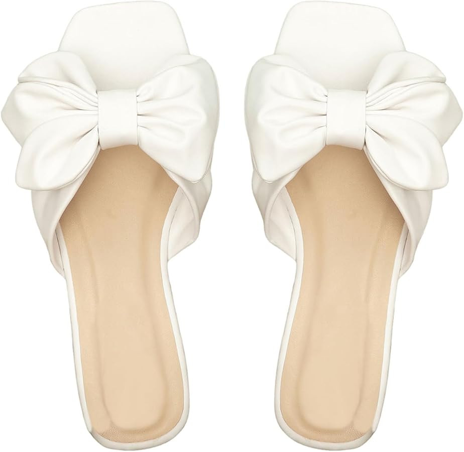 GORGLITTER Women's Bow Flat Sandals Dressy Square Open Toe Wedding Dress Summer 2026 Comfortable ... | Amazon (US)