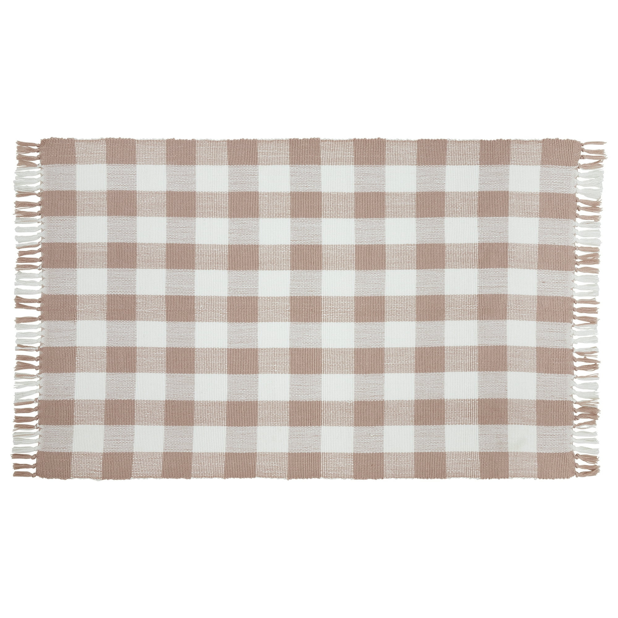 My Texas House Pink Gingham Fringe Indoor/Outdoor Layering Rug, 38" x 58" | Walmart (US)