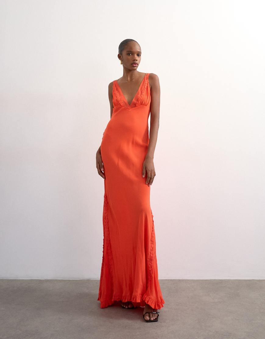 Topshop embroidered maxi occasion dress in orange | ASOS (Global)