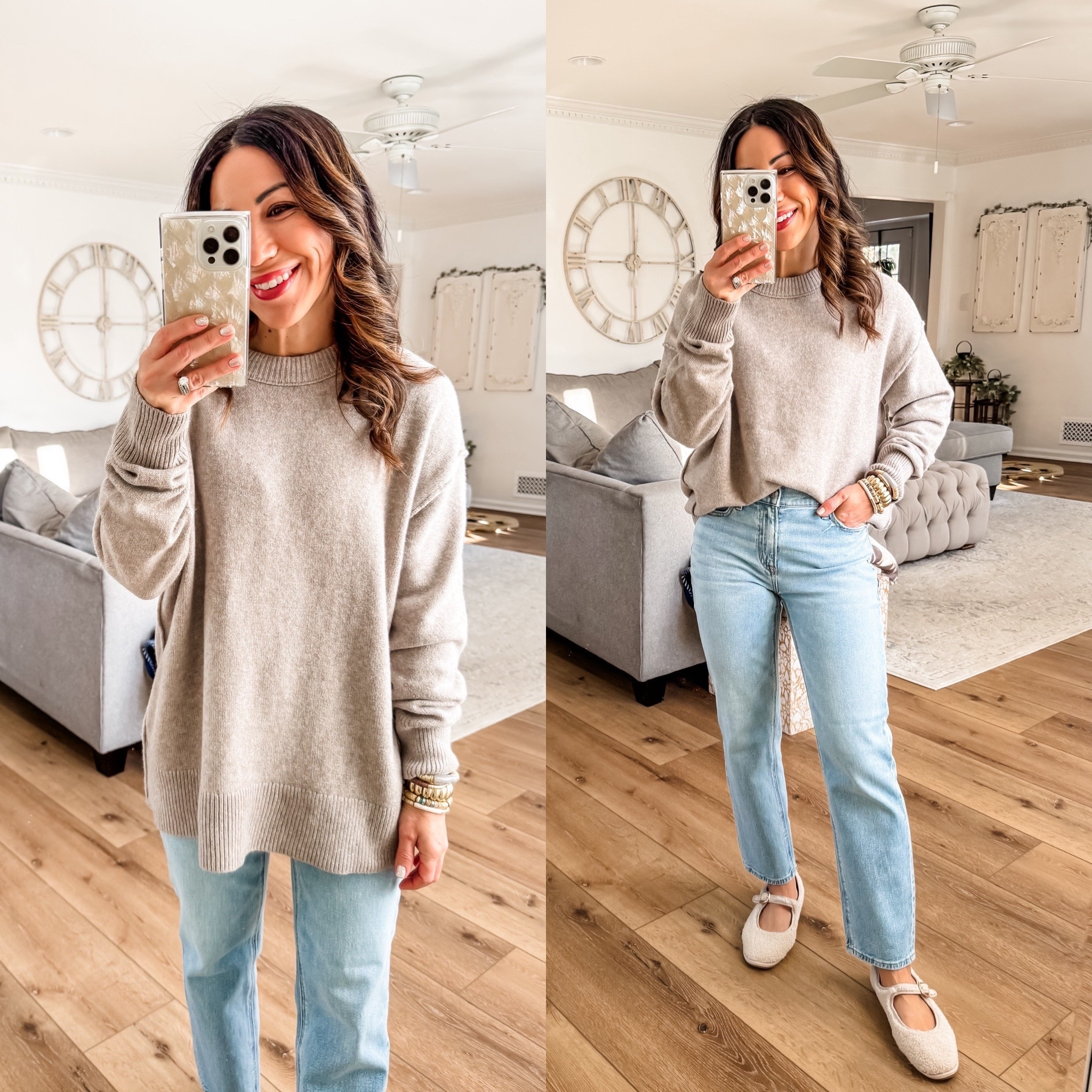 Sweater small, jeans 0 X short 



#LTKSaleAlert #LTKPetite #LTKFindsUnder50