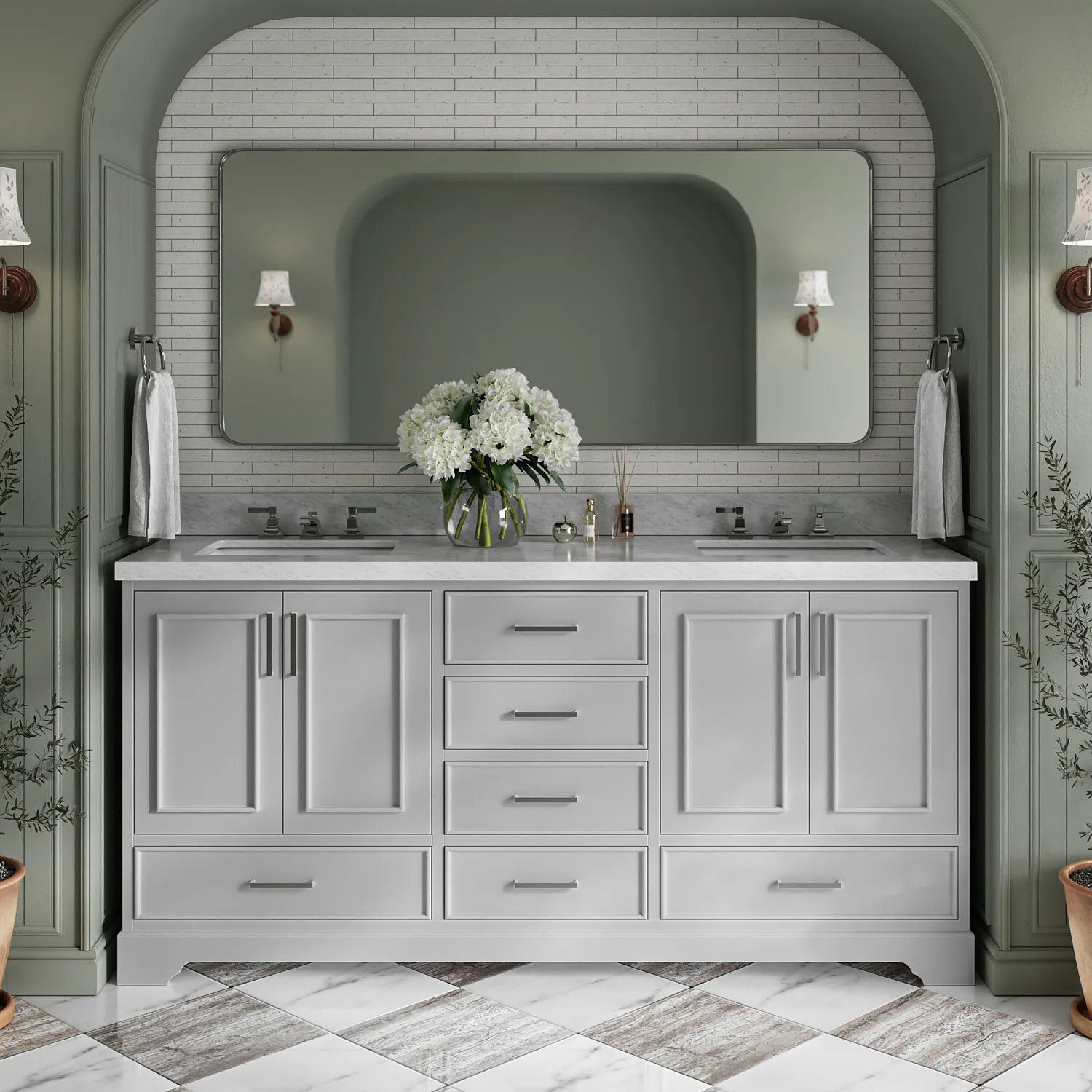 ARIEL Stafford 72-in Gray Undermount Double Sink Bathroom Vanity with Carrara White Marble Marble Top | M073DCWRVOGRY | Lowe's